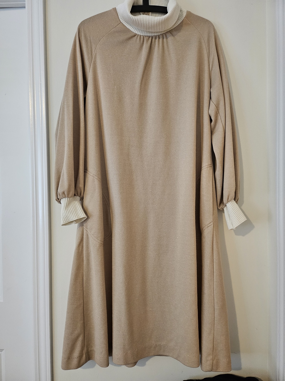 Source Unknown Beige Midi Dress with Cream Turtleneck